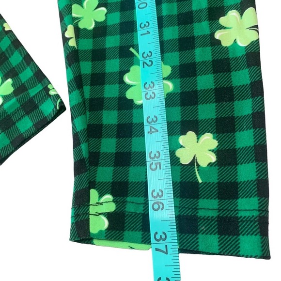 Plaid Lucky Charm Clover Legging . St. Patrick’s Soft Pant - Picture 6 of 9